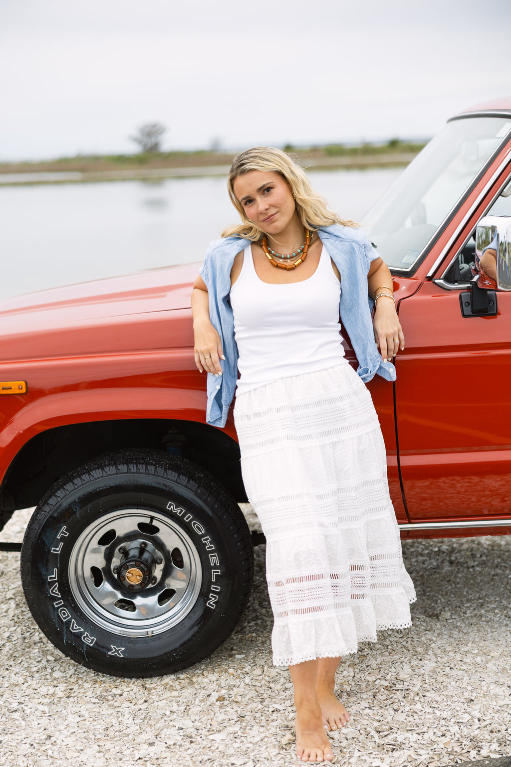 Woven Eyelet Lace Flare Midi Skirt