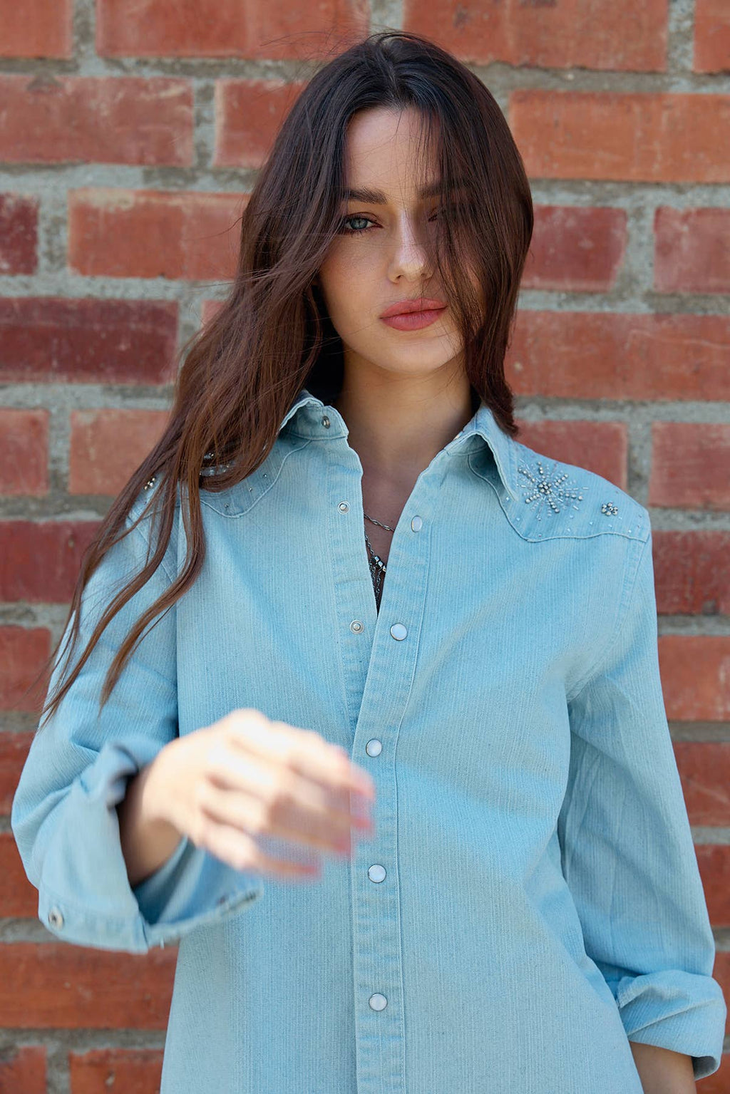 Bella Star Washed Denim Button Up