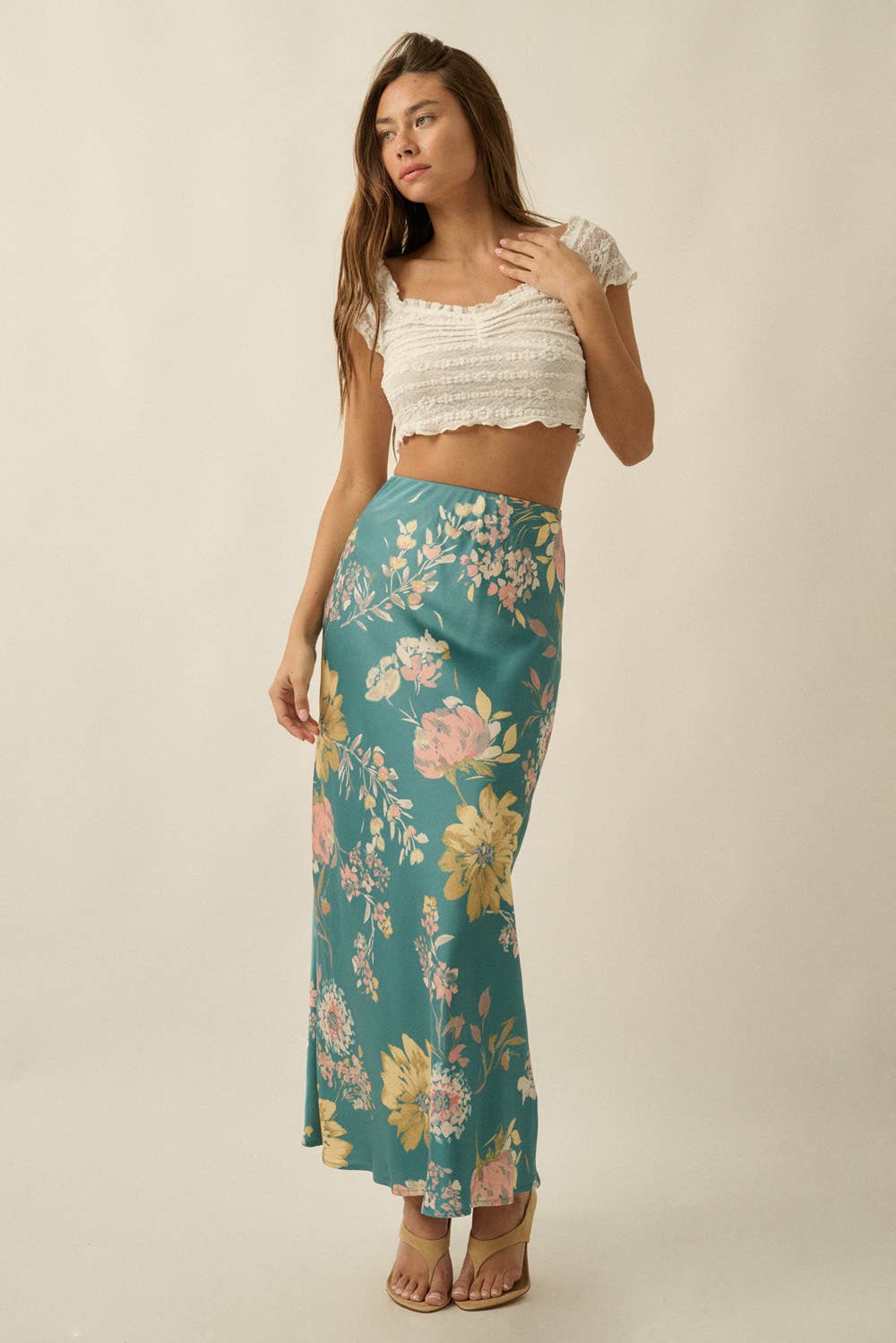 Floral Print Silk Maxi Skirt