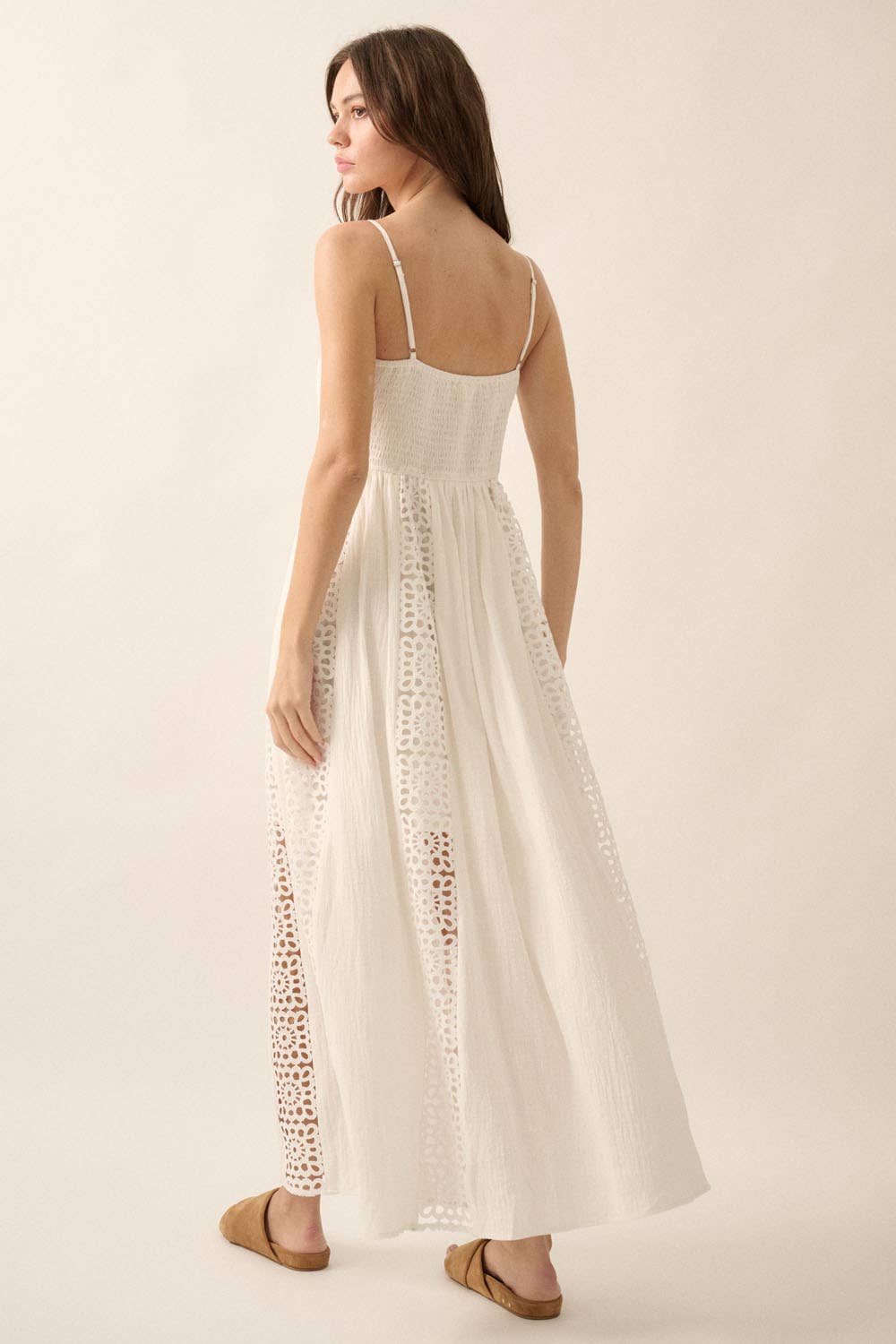 Red Crochet Lace and Crepe Paneled Maxi Dress