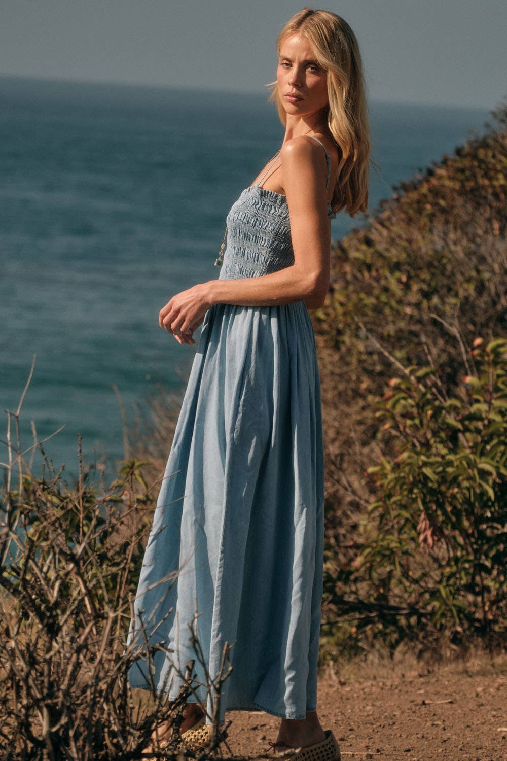Tencel Denim Smocked Pocket Midi Dress – East Rivet