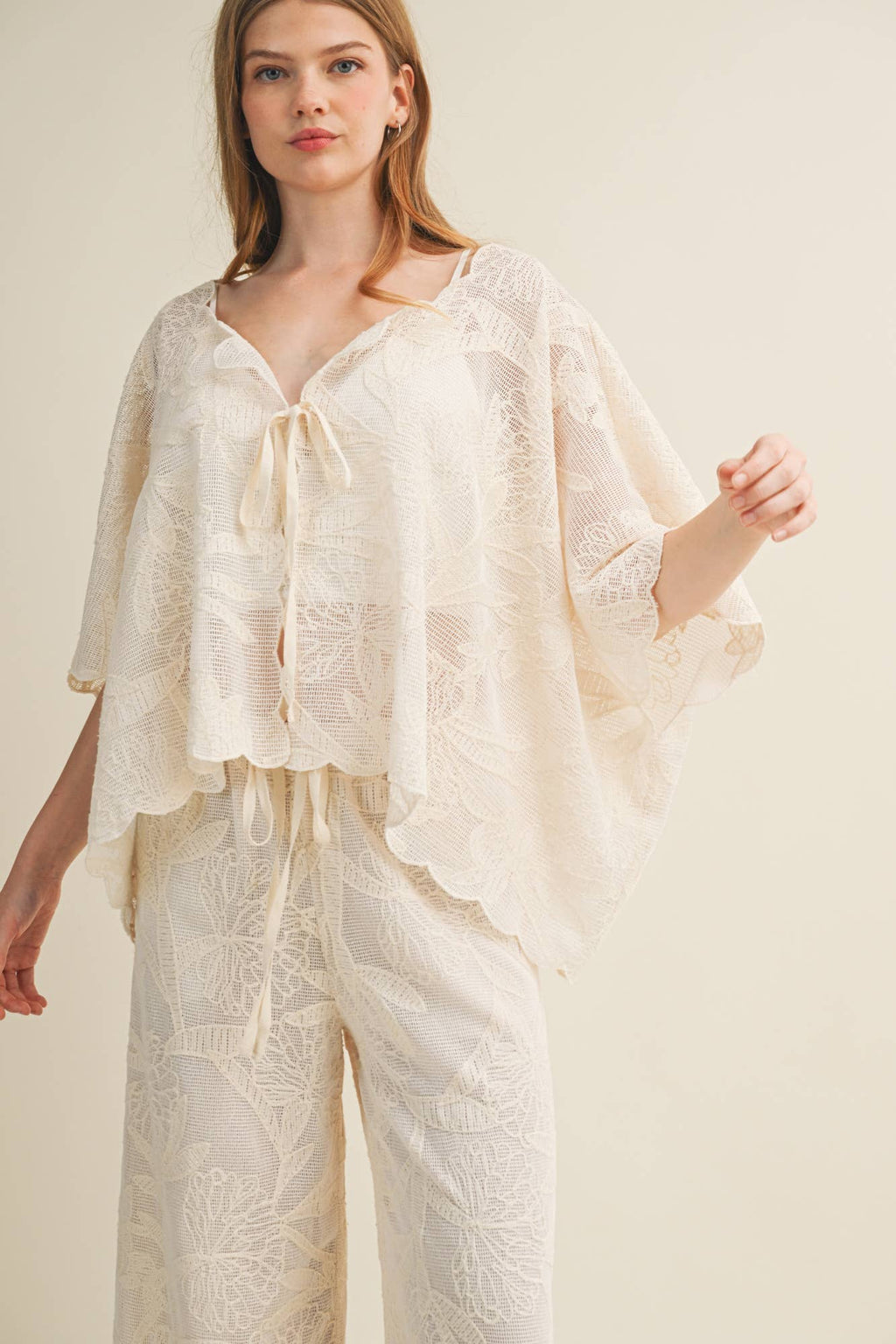 Botanical Lace Tie-Front Capelet Top