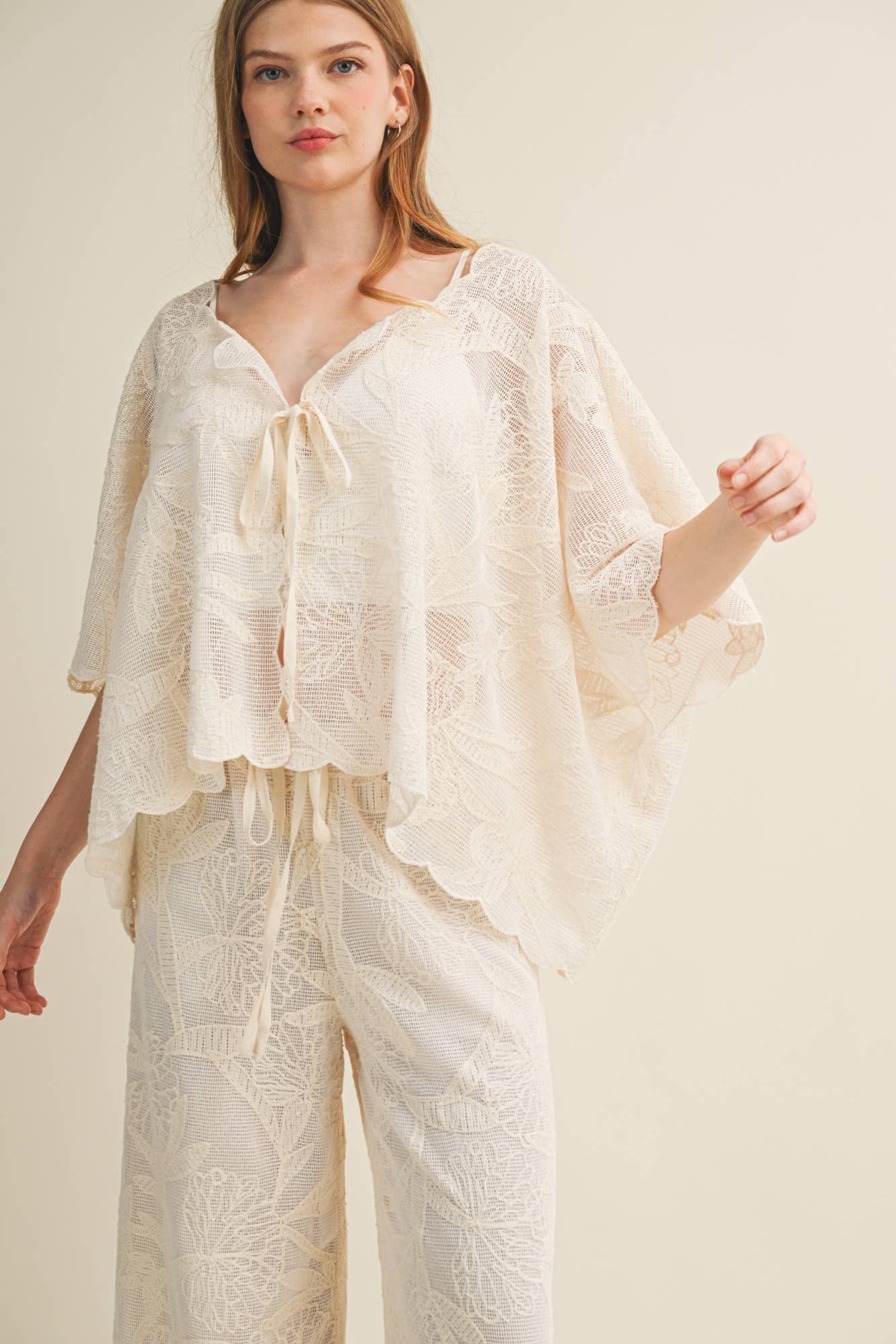 Botanical Lace Tie-Front Capelet Top