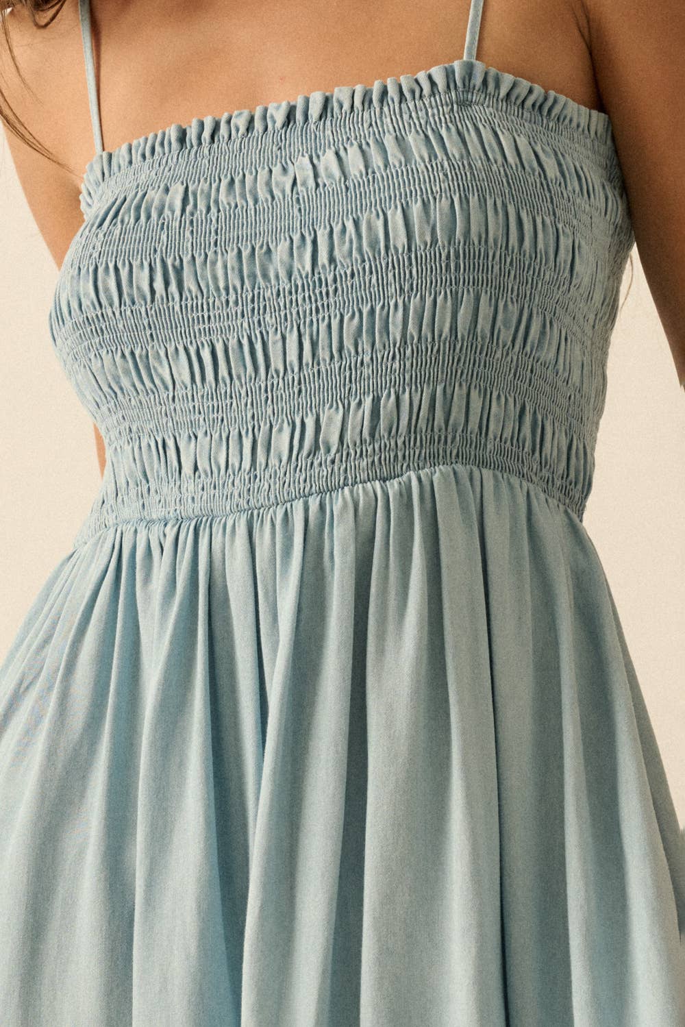 Tencel Denim Smocked Pocket Midi Dress