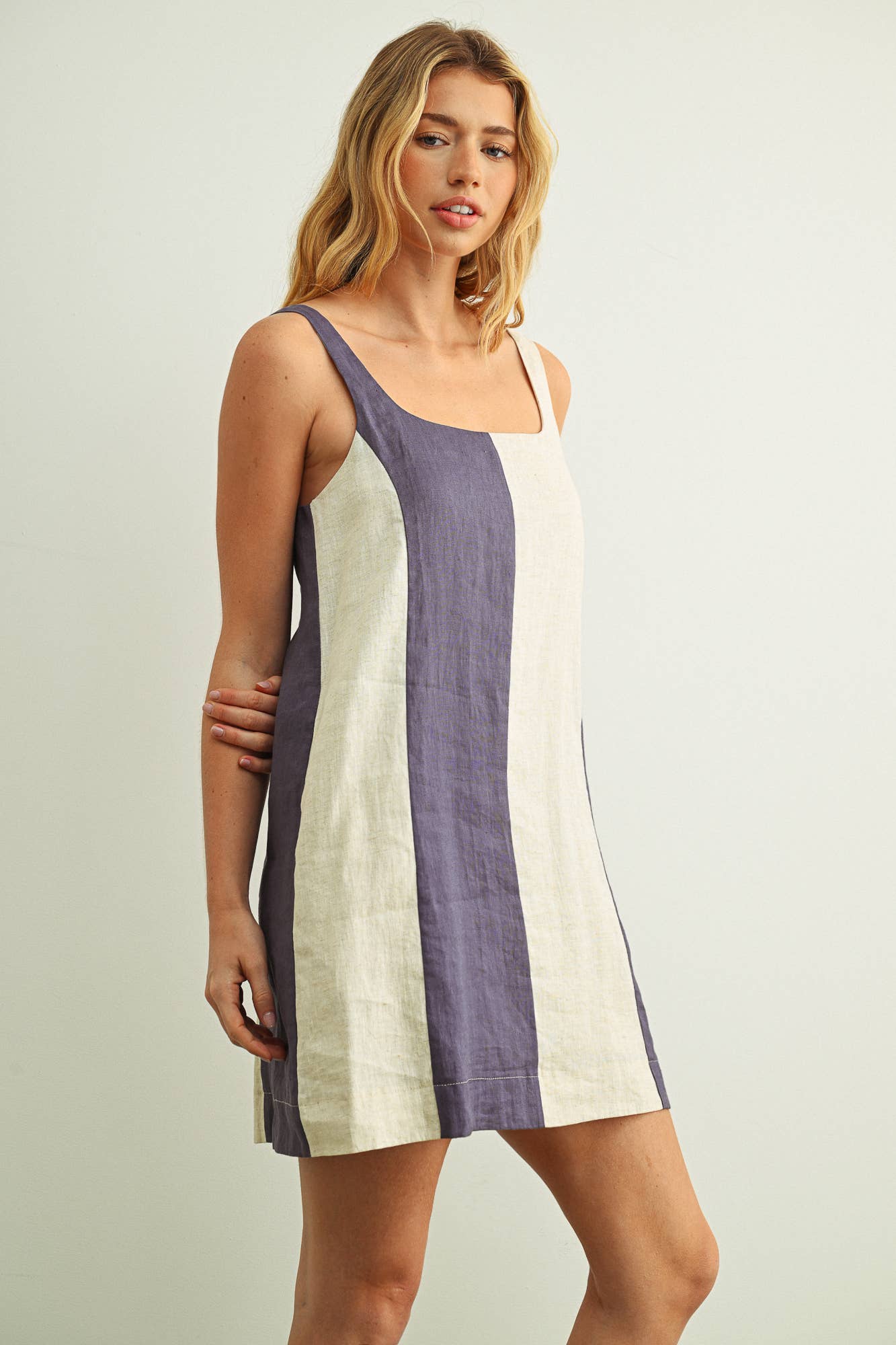 Navy & Oatmeal Color Block Mini Dress