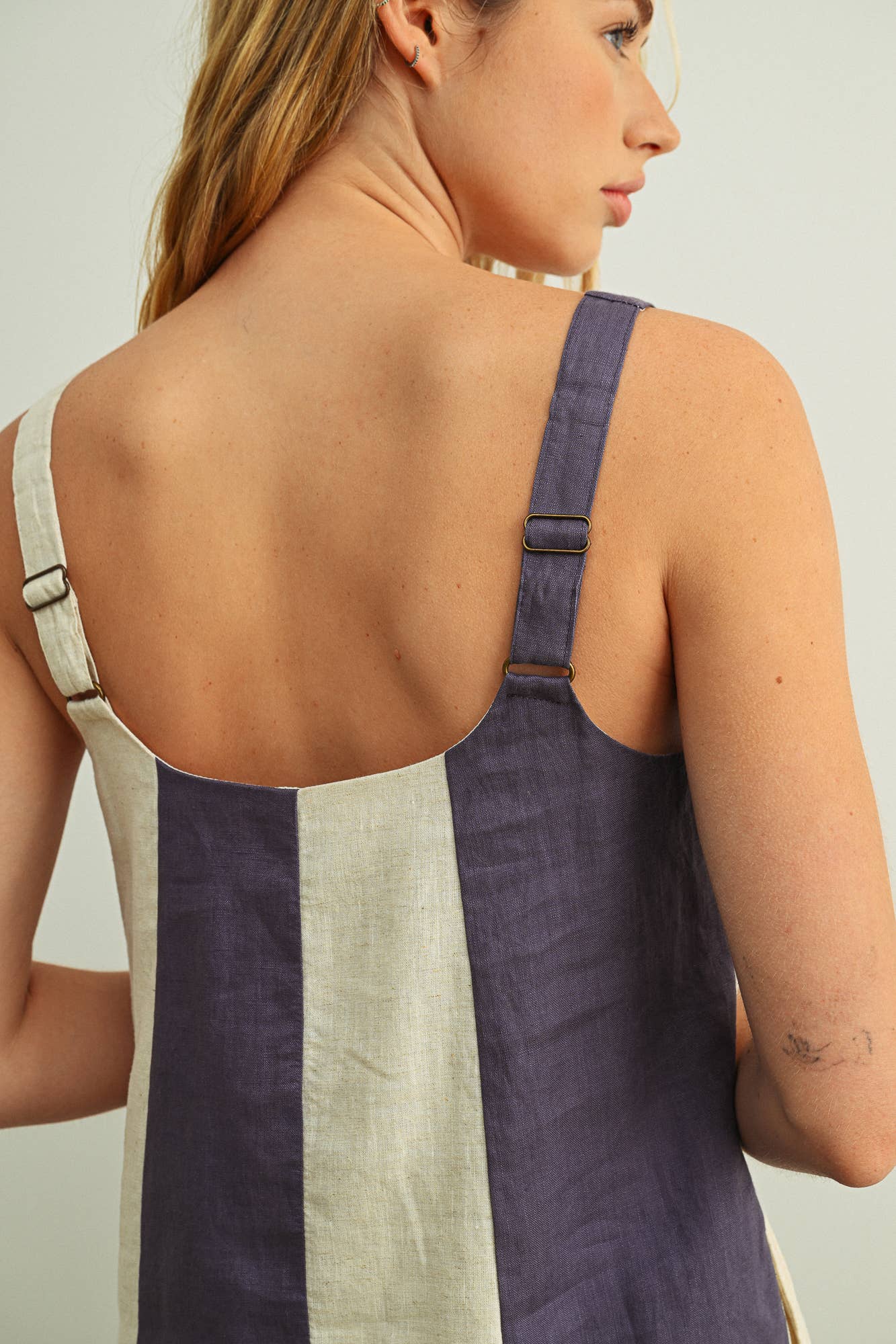 Navy & Oatmeal Color Block Mini Dress